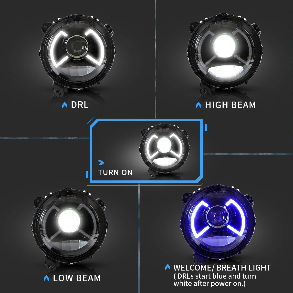 VLAND 9 Inches Full LED Headlights for Jeep Wrangler JL 2018-2023 w/ Activate Lighting - Image 4