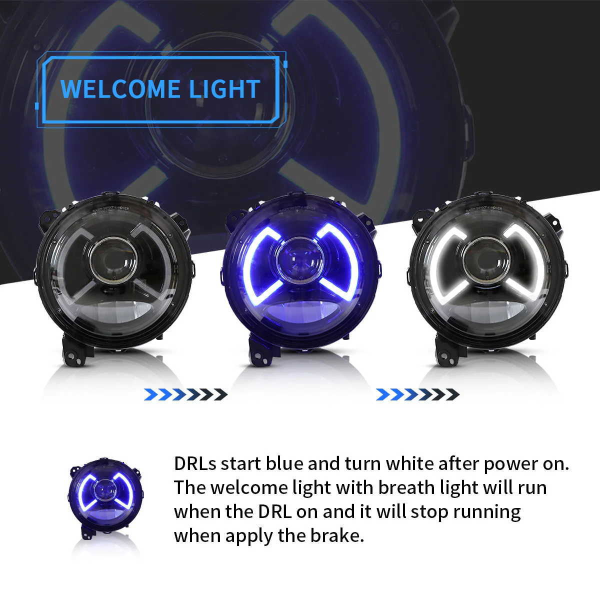 VLAND 9 Inches Full LED Headlights for Jeep Wrangler JL 2018-2023 w/ Activate Lighting - Image 5