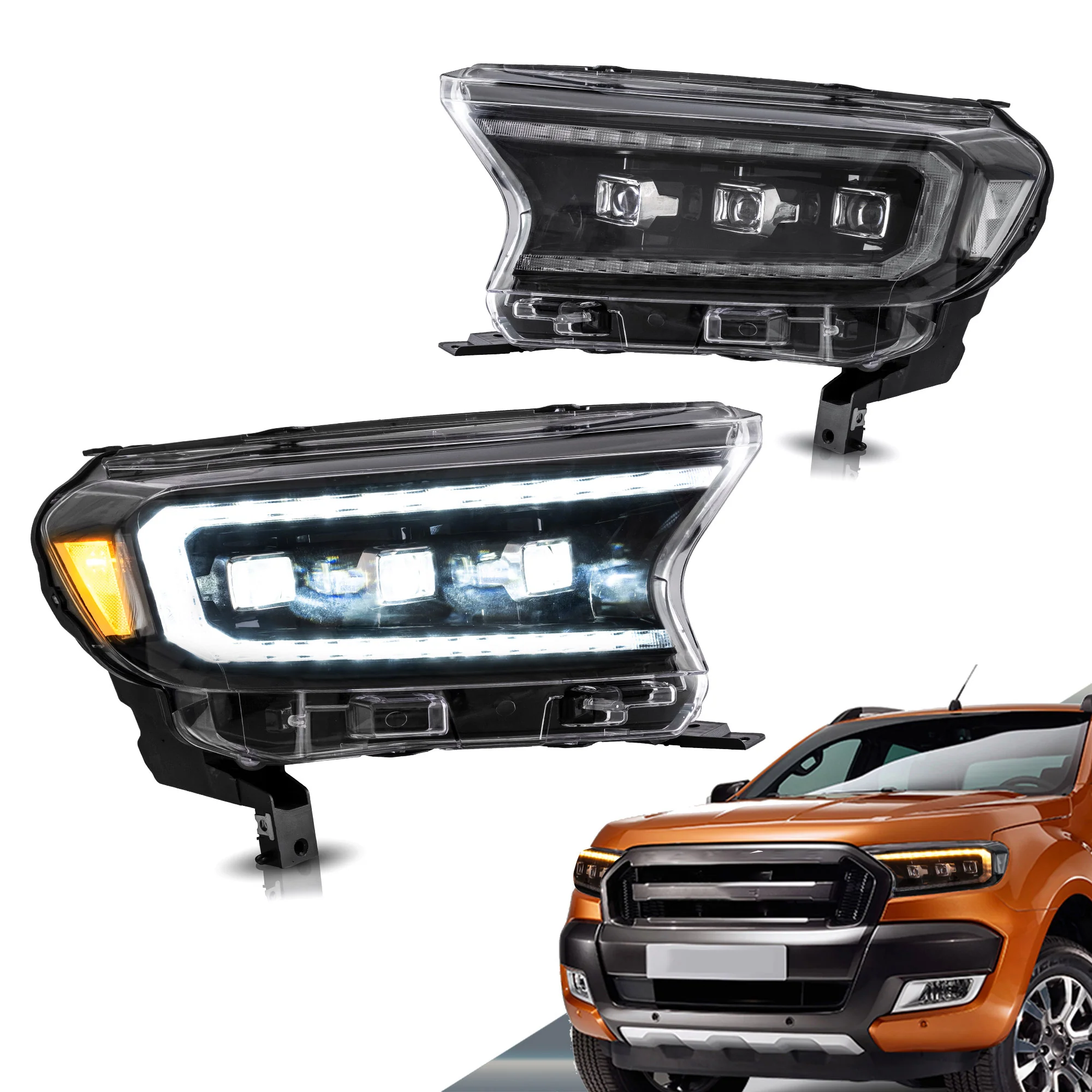VLAND LED Projector Headlights For 2015-2023 Ford Ranger Start UP Animation DRL(For International Version)