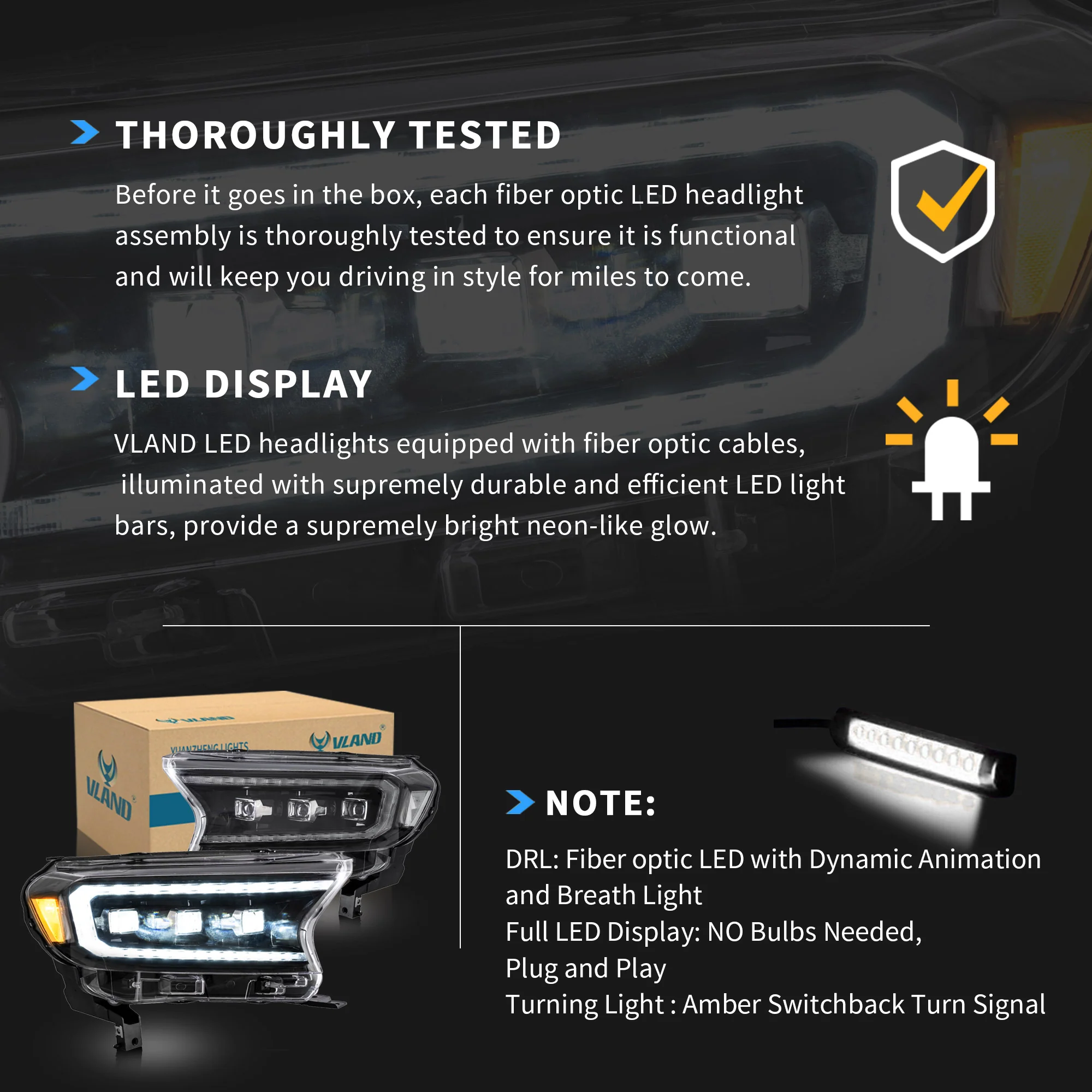 VLAND LED Projector Headlights For 2015-2023 Ford Ranger Start UP Animation DRL(For International Version) - Image 12