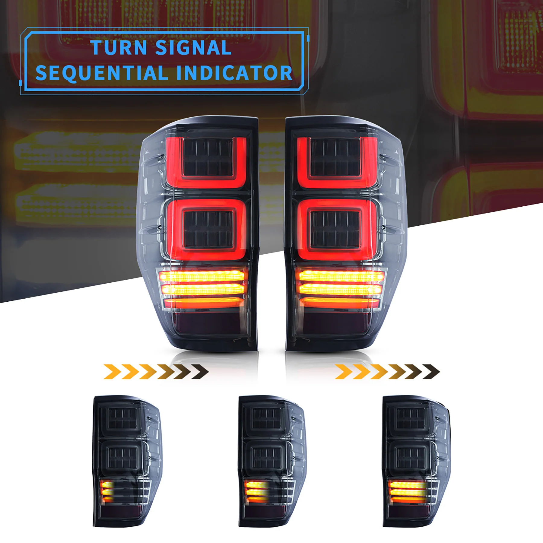 VLAND Full LED Tail Lights For Ford Ranger (T6) 2012-2018 1st Gen w/Sequential Indicators(Not Fit For US Models) - Image 6