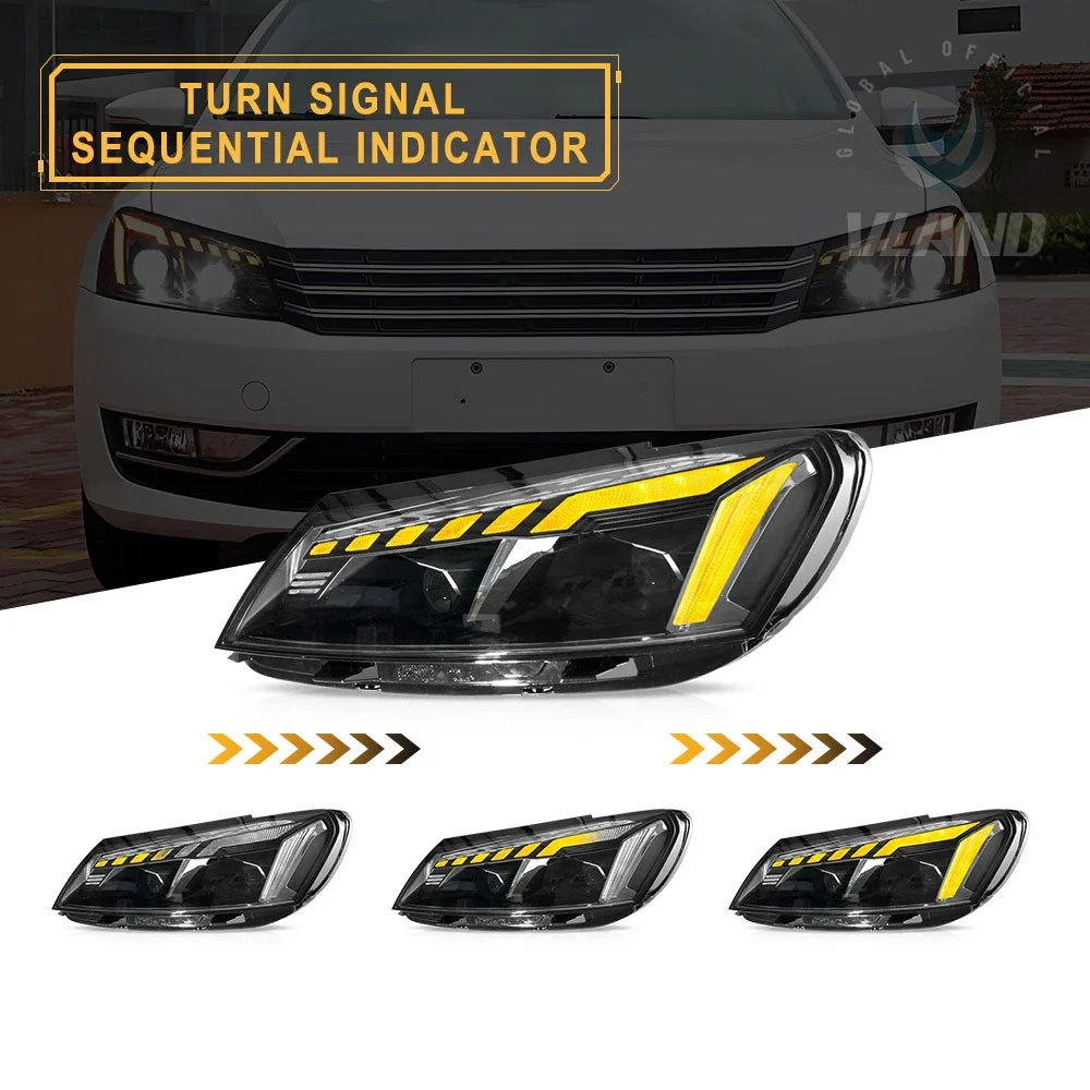 VLAND Full LED Projector Headlights For 2011-2015 Volkswagen Passat W/DRL Startup Animation - Image 5