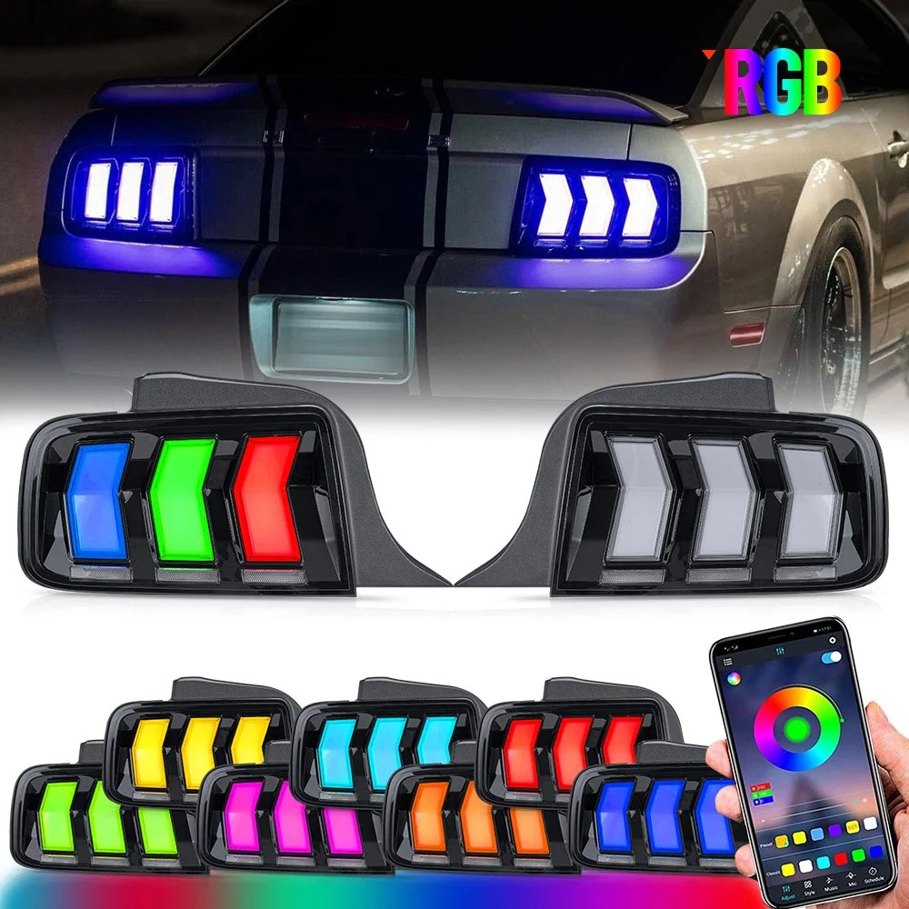VLAND Full LED RGB Tail Lights For Ford Mustang 2005-2009 with Sequential Turn Signal