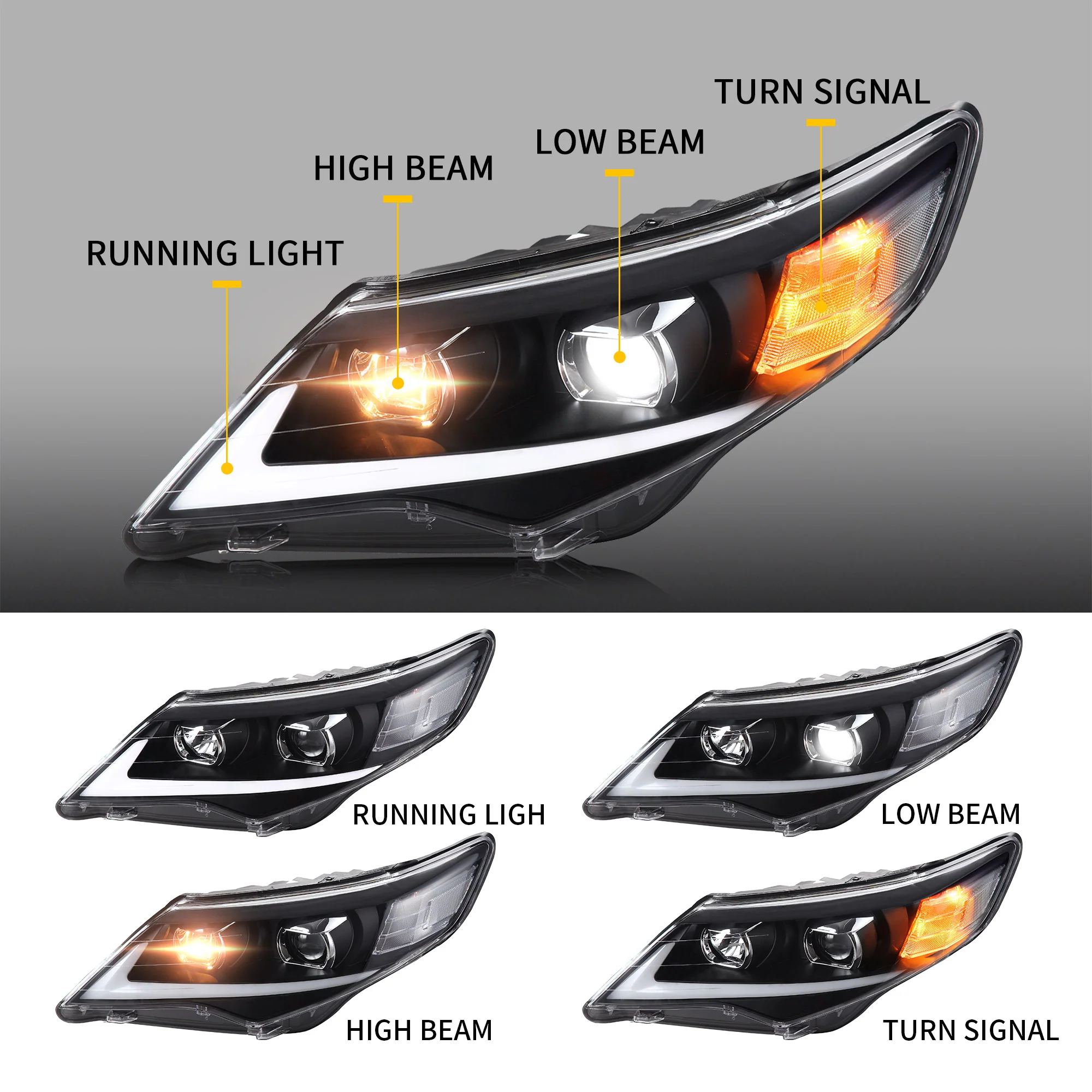 VLAND Projector Headlights For Toyota Camry 2012-2014(Fit For American Models) - Image 2