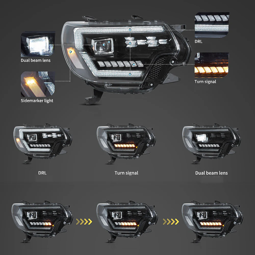 VLAND LED Projector Headlights For Toyota Tacoma 2012-2015 2nd Gen Restyled w/Dynamic DRL(Fit for American models) - Image 2