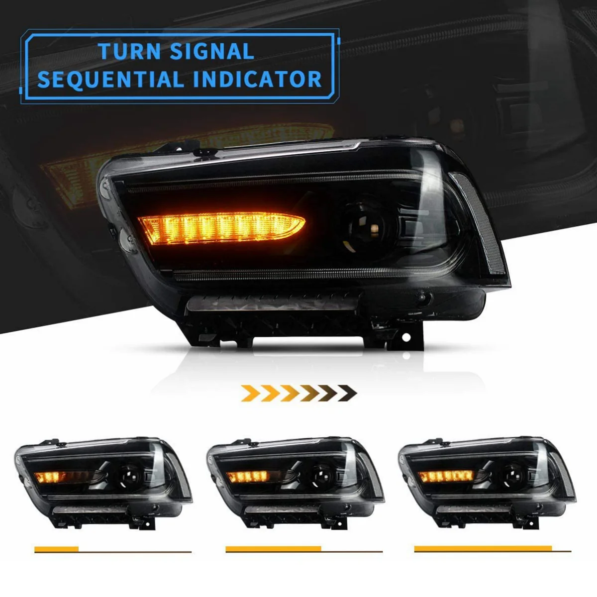 VLAND Dual Beam Projector Headlights for Dodge Charger 2011-2014 - Image 3