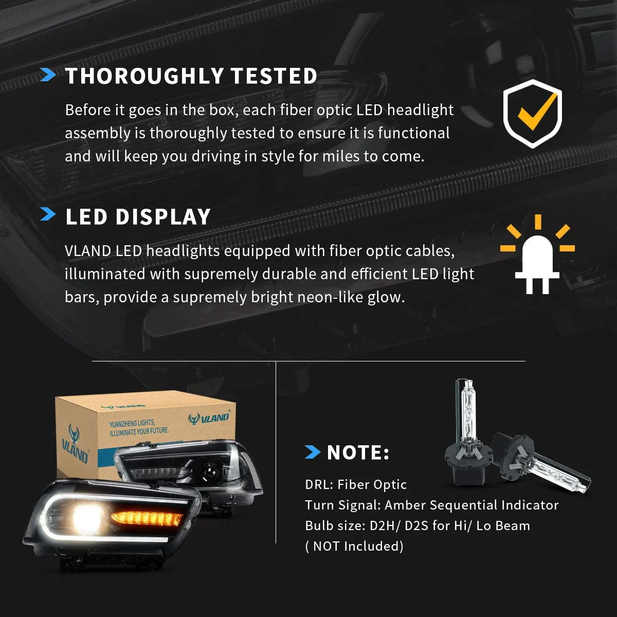 VLAND Dual Beam Projector Headlights for Dodge Charger 2011-2014 - Image 9