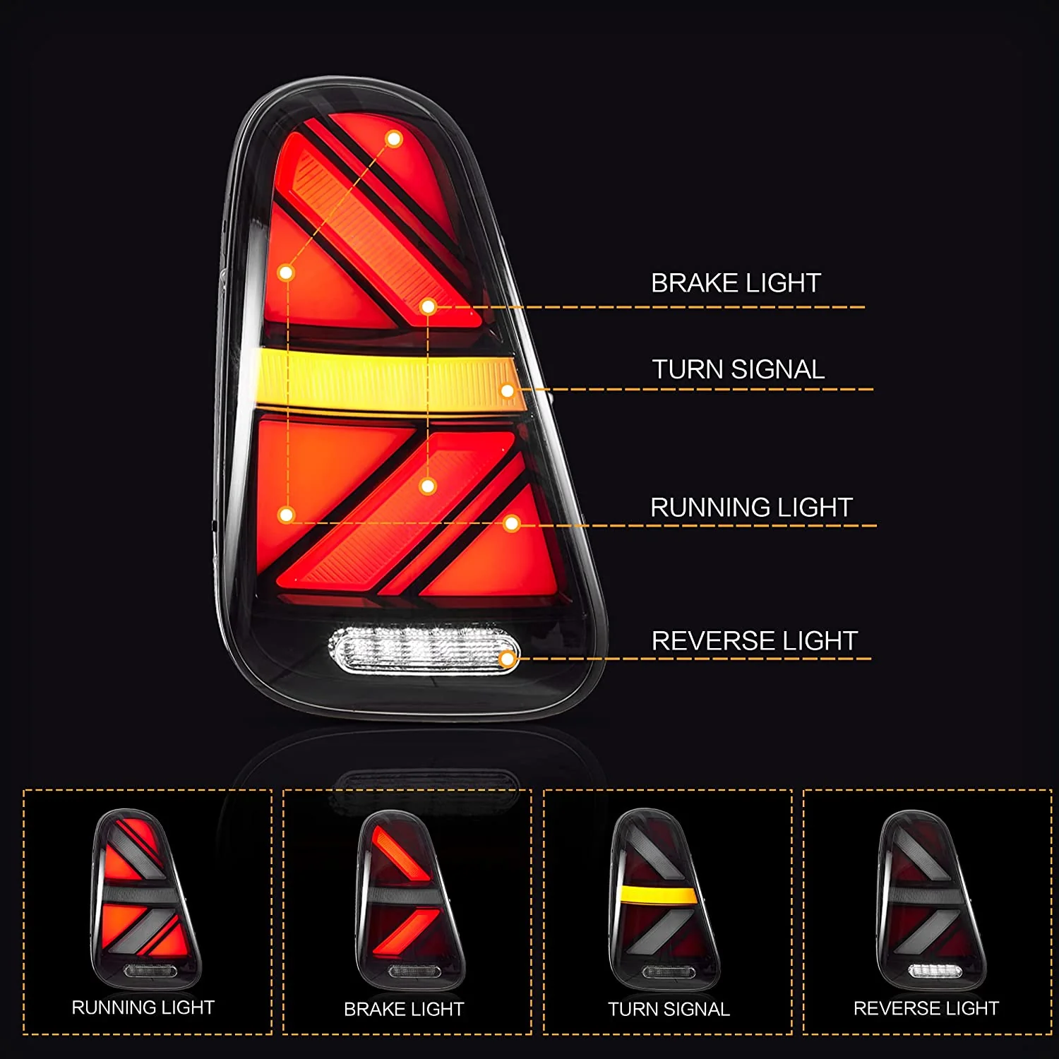 VLAND Full LED Tail lights For BMW Mini Cooper R50 R52 R53 2001-2006 With Dynamic Animation DRL - Image 7