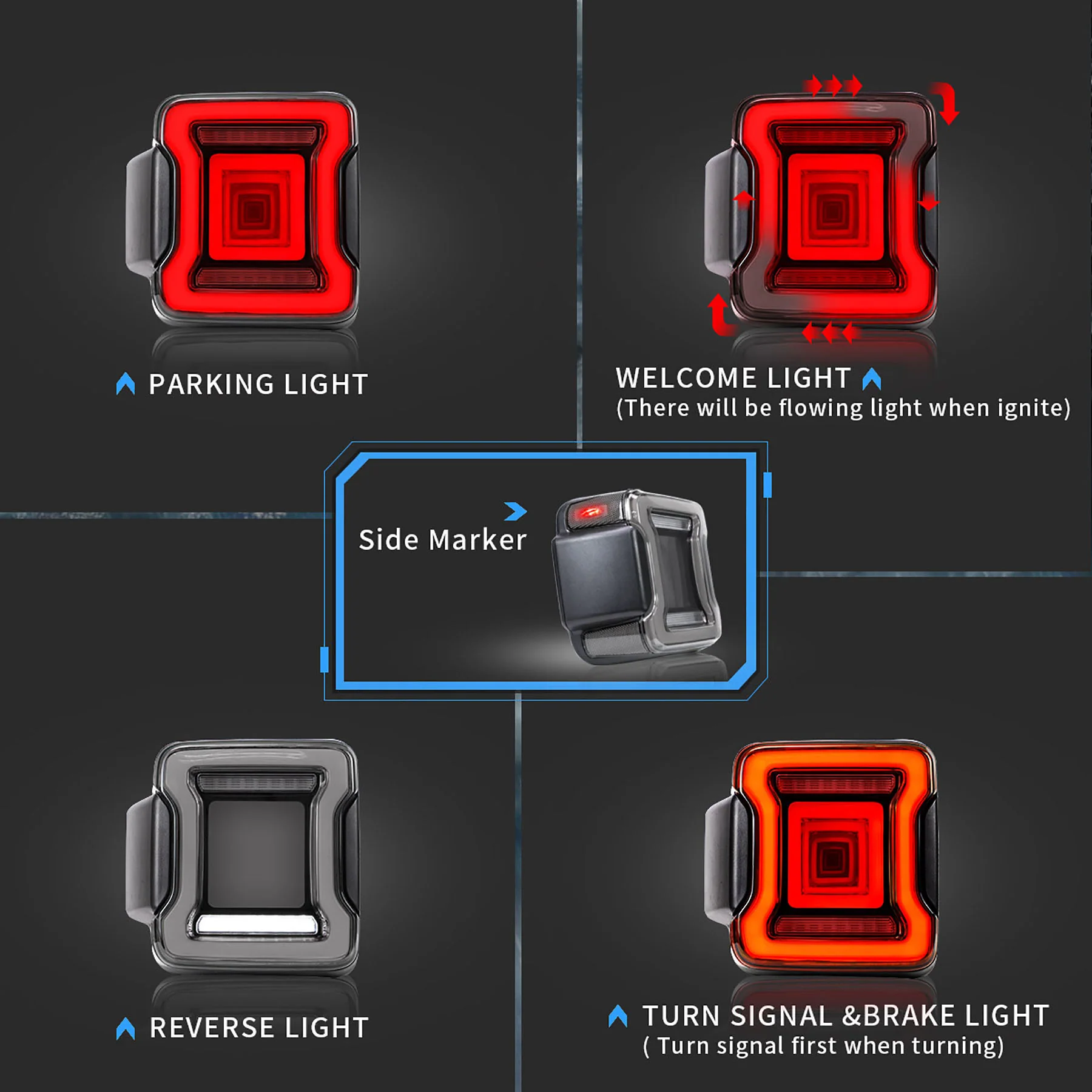 VLAND Tail Lights for Jeep Wrangler JL 2018-2023 with Dynamic Animation and Dual Reverse Lights - Image 10