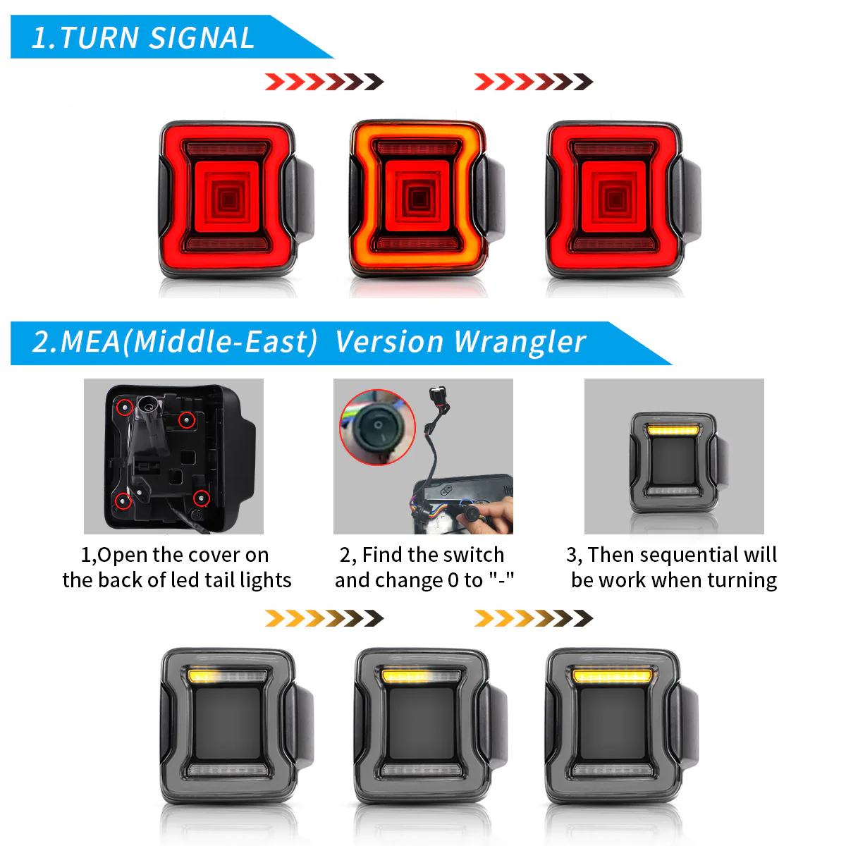 VLAND Tail Lights for Jeep Wrangler JL 2018-2023 with Dynamic Animation and Dual Reverse Lights - Image 12