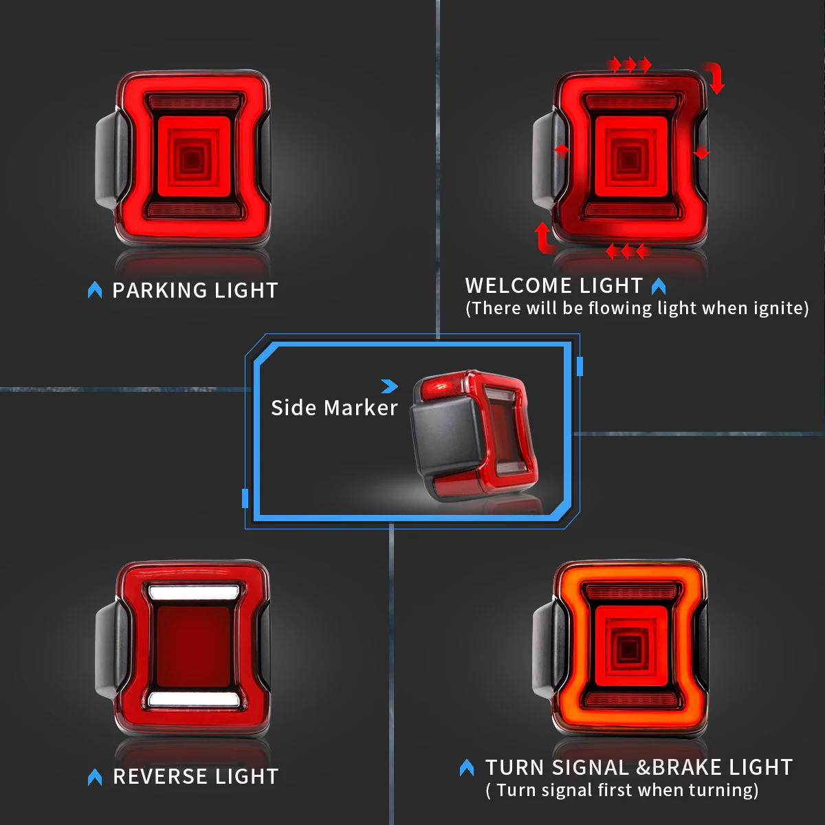 VLAND Tail Lights for Jeep Wrangler JL 2018-2023 with Dynamic Animation and Dual Reverse Lights - Image 8