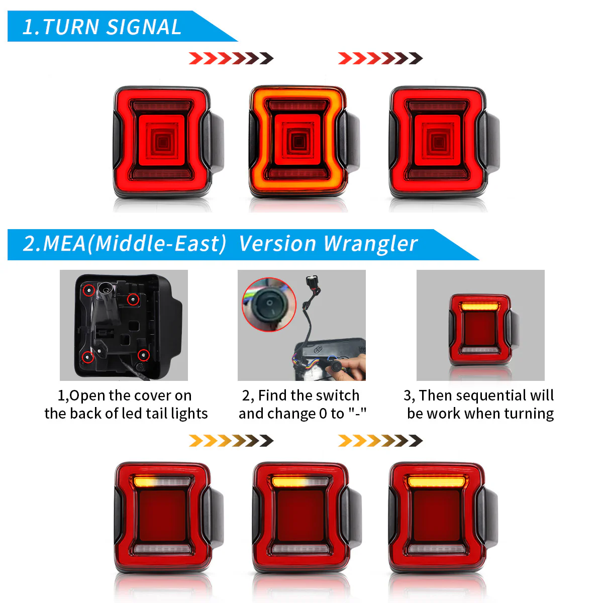 VLAND Tail Lights for Jeep Wrangler JL 2018-2023 with Dynamic Animation and Dual Reverse Lights - Image 9
