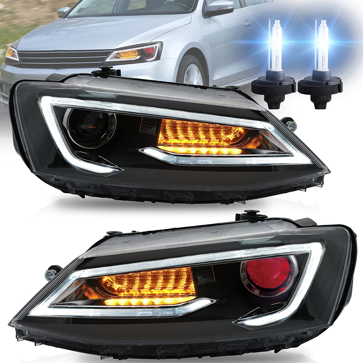 VLAND Headlights+ D2H Bulbs with Decoder Assembly Fit for Volkswagen Jetta 2011-2018