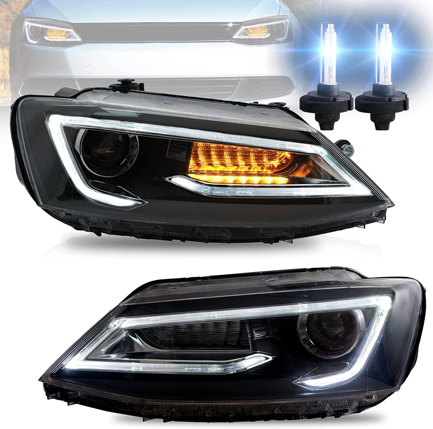 VLAND Headlights+ D2H Bulbs with Decoder Assembly Fit for Volkswagen Jetta 2011-2018 - Image 2