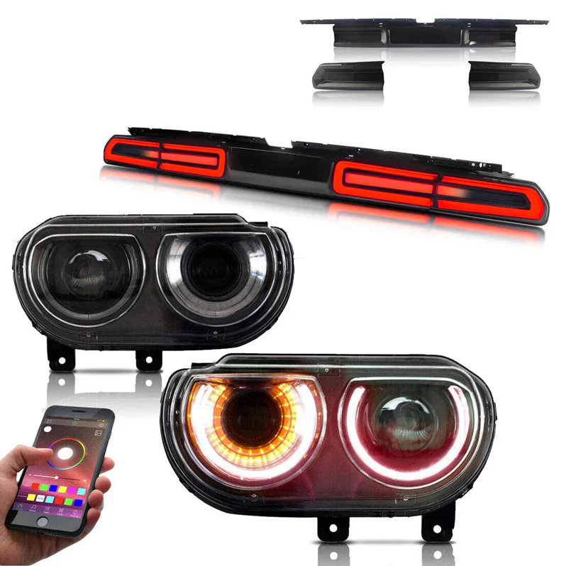 VLAND LED Halo Headlights(RGB)+Taillights For Dodge Challenger 2008-2014 - Image 2