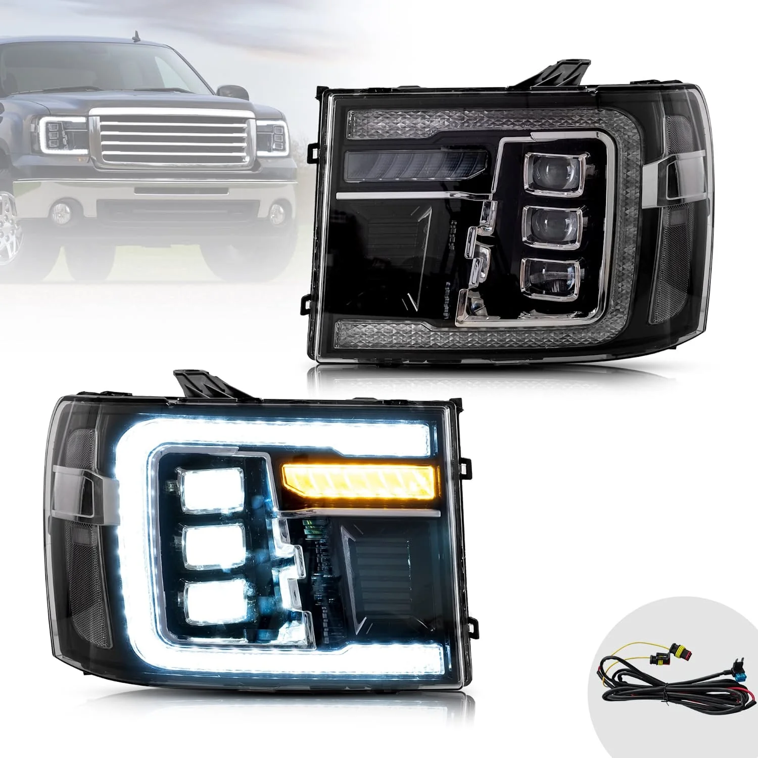 VLAND LED Headlights For 2007-2013 GMC Sierra 1500 2500HD 3500HD With Dynamic DRL - Image 2