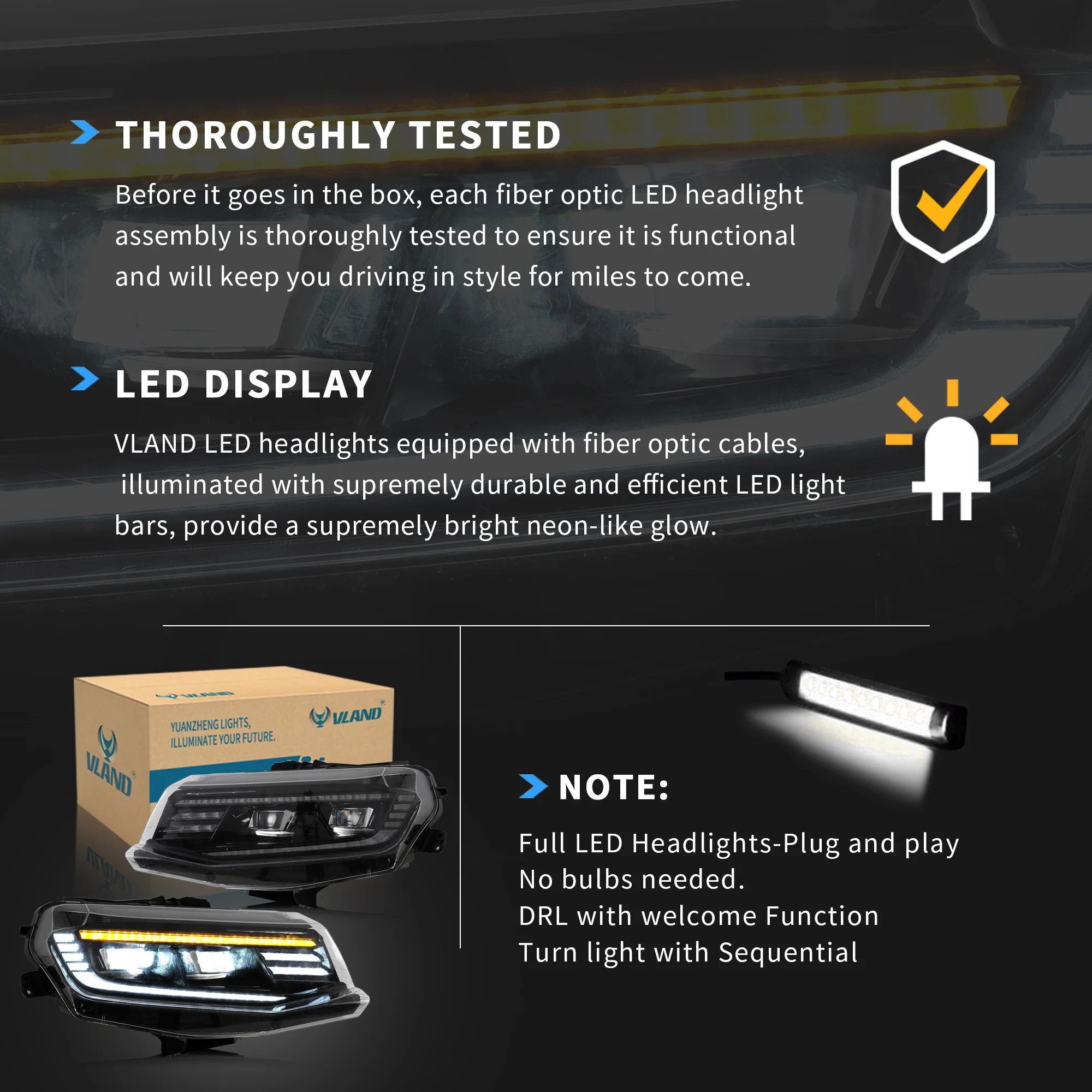 VLAND LED Projector Headlights For Chevrolet / Chevy Camaro LT SS RS ZL LS 2016-2018 - Image 16