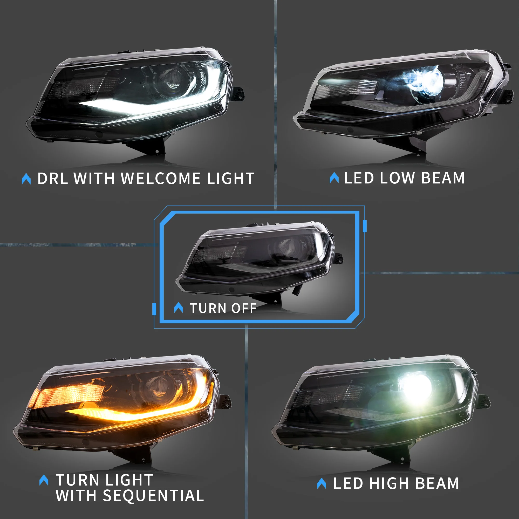 VLAND LED Projector Headlights For Chevrolet / Chevy Camaro LT SS RS ZL LS 2016-2018 - Image 2