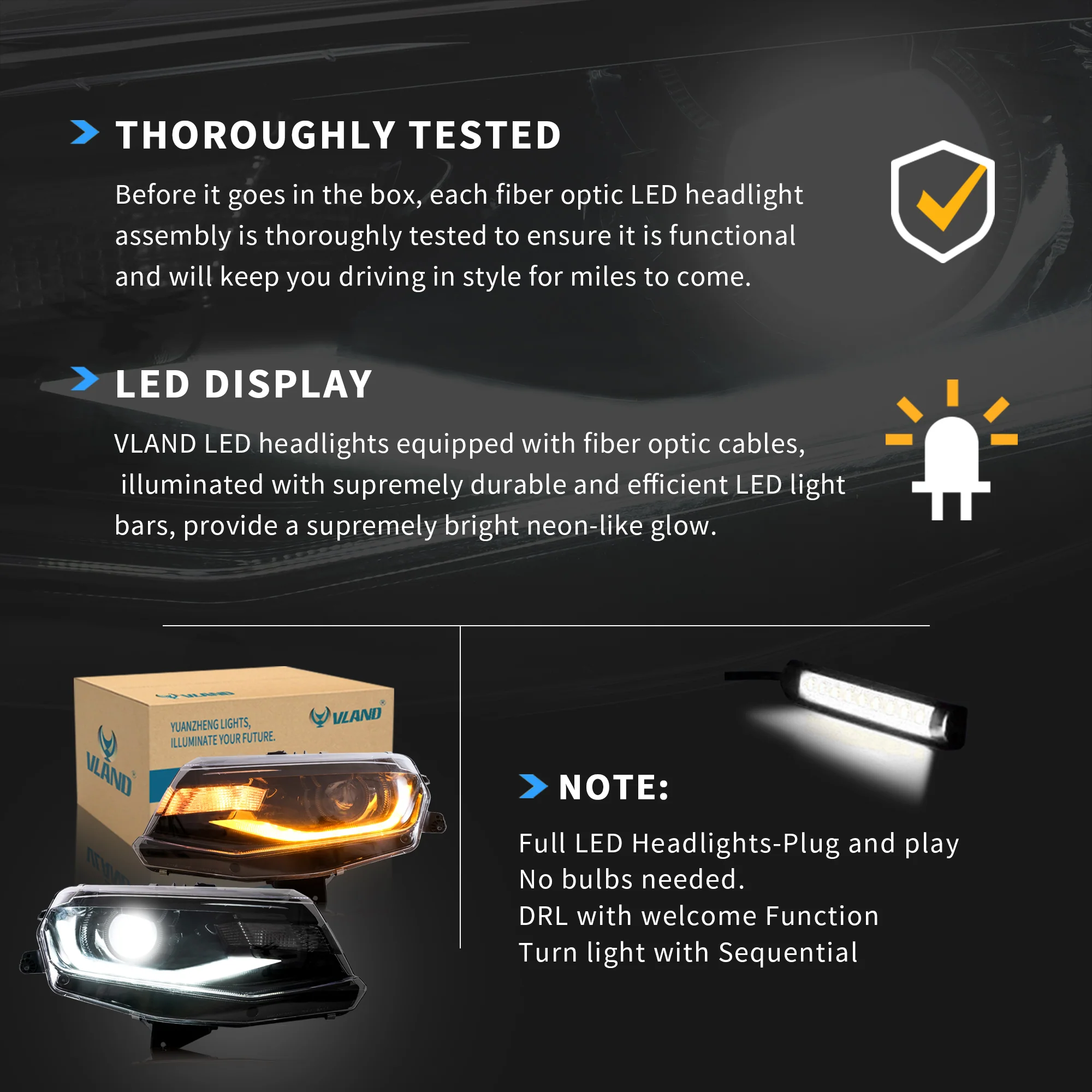 VLAND LED Projector Headlights For Chevrolet / Chevy Camaro LT SS RS ZL LS 2016-2018 - Image 6