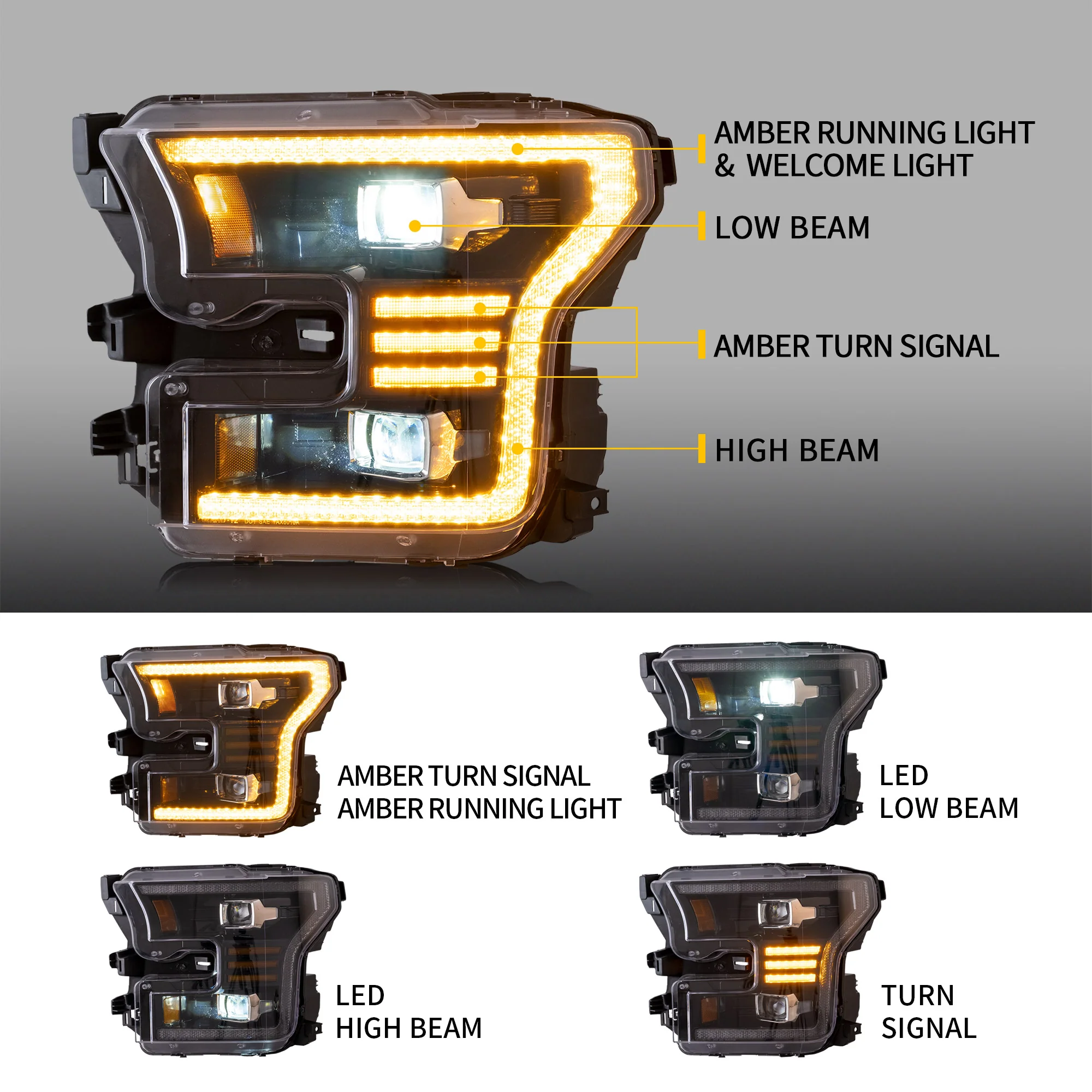 VLAND LED Projector Headlights For Ford F150 Halogen Models 2015-2017 - Image 3