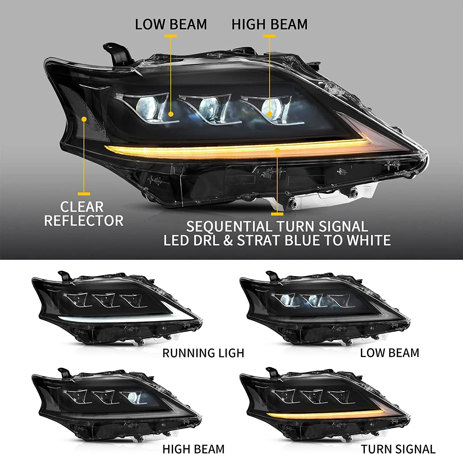 VLAND Headlights For Lexus RX350 RX450H 2013-2015 Third Generation (AL10) [For Xenon Models] - Image 4