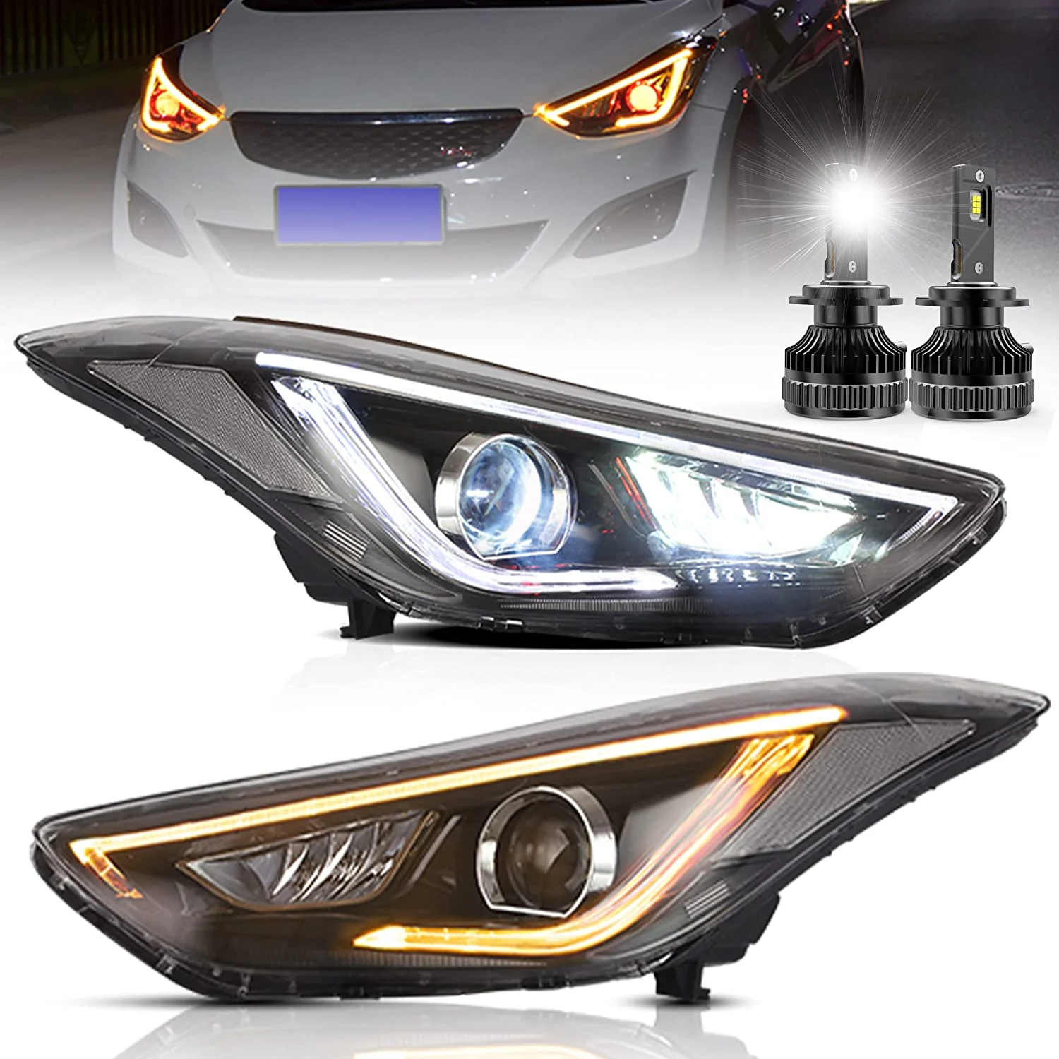 VLAND LED Projector Headlights Fit for 2012-2015 Hyundai Elantra【Avante MD】 W/ Bulbs - Image 3