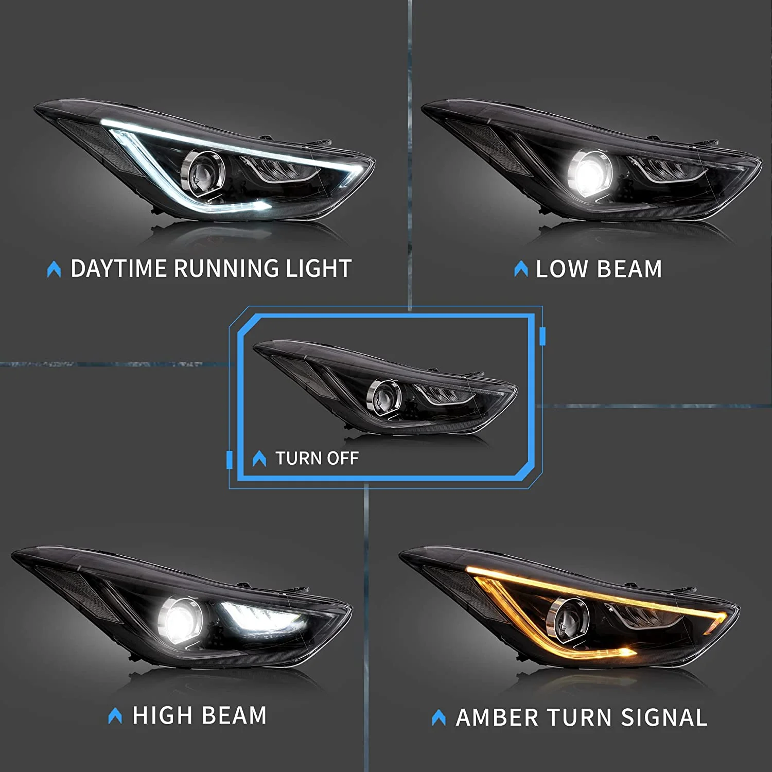 VLAND LED Projector Headlights Fit for 2012-2015 Hyundai Elantra【Avante MD】 W/ Bulbs - Image 4