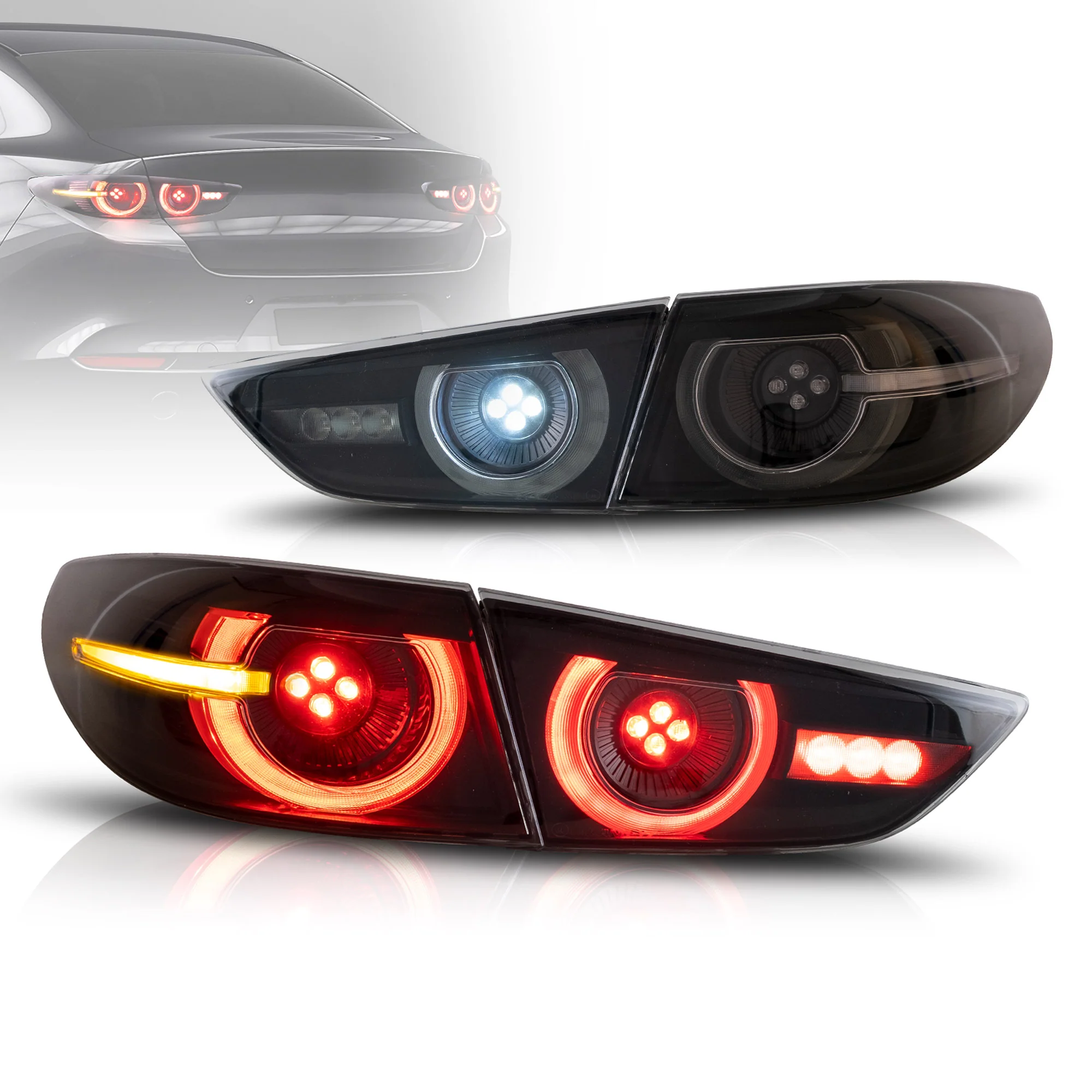 VLAND Tail Lights For Mazda 3 Axela Sedan 2019-2025 w/ Dynamic Welcome Lighting