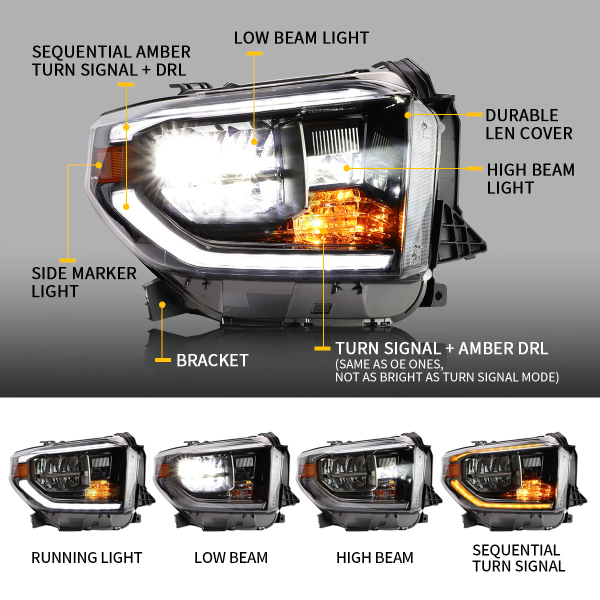 VLAND Full LED Sequential Headlights For Toyota Tundra 2014-2021 - Image 5