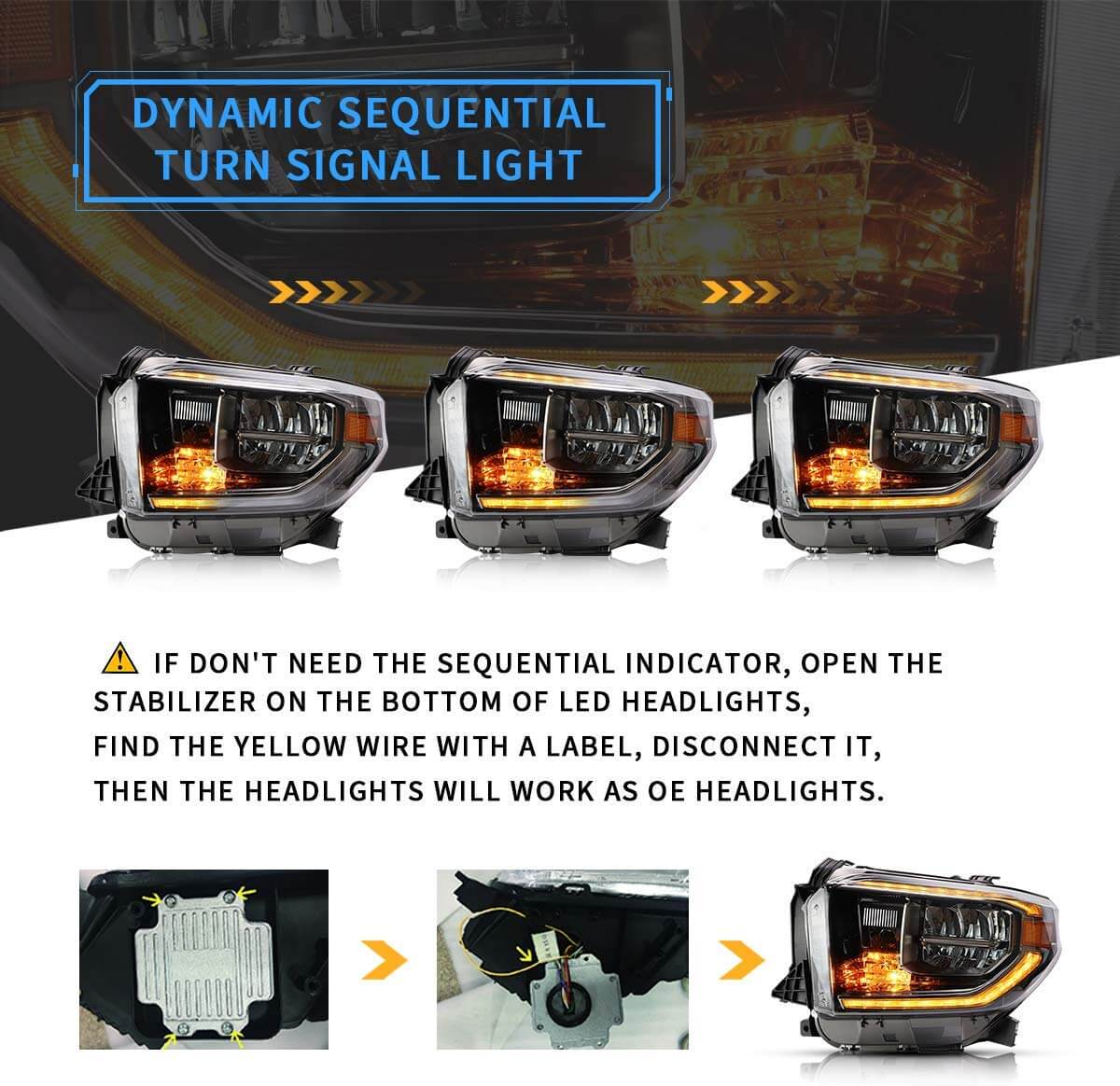 VLAND Full LED Sequential Headlights For Toyota Tundra 2014-2021 - Image 8