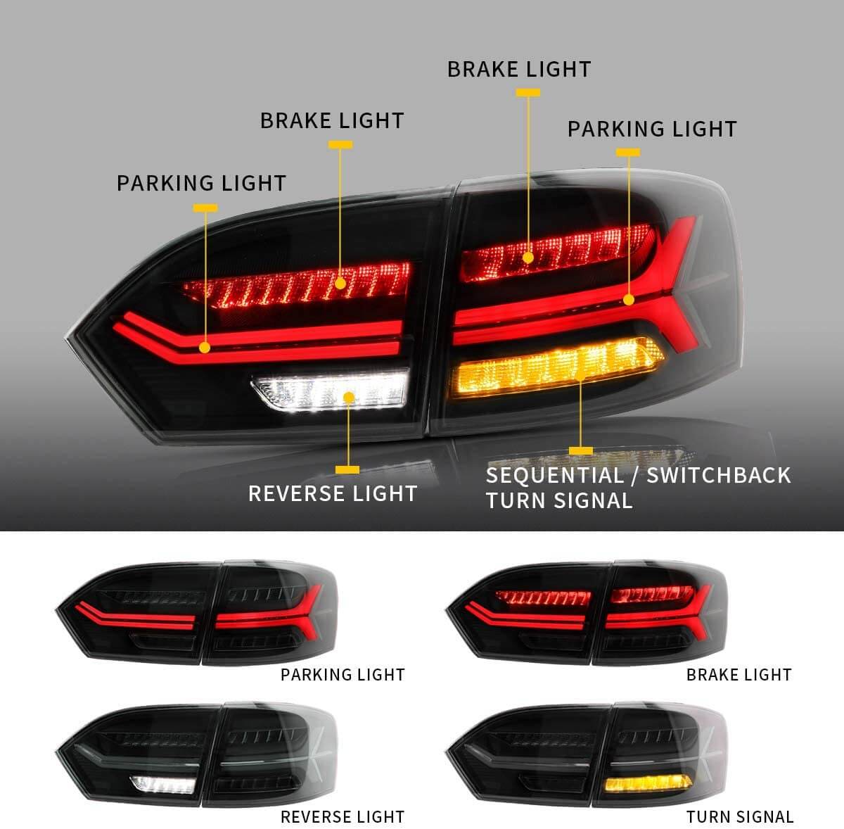VLAND LED Sequential Tail Lights For 2011-2014 Volkswagen Jetta Sagitar - Image 3